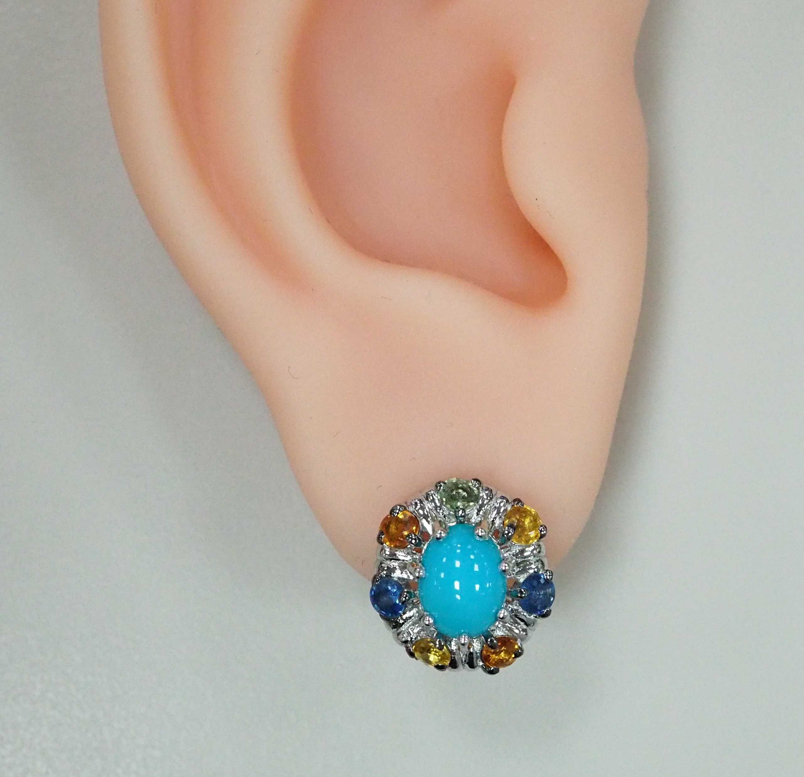 Серебряные серьги с бирюзой и мультисапфирами